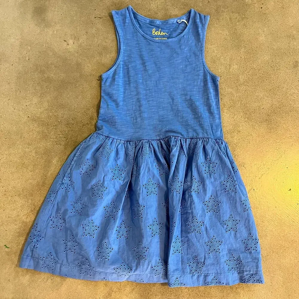 Boden blue cotton casual dress girls size 9 10
